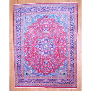 Best Shopping Persian Hand-knotted Mashad Red/ Navy Wool Rug (9'9 x 12'10)