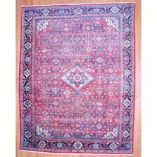 Antique Persian Hand-knotted 1950's Mahal Red/ Navy Wool Rug (10'4 x 13'3)