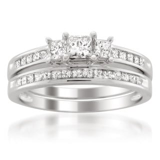 Platinum 1 1/2ct TDW Diamond 3-stone Bridal Ring Set (H-I, I1-I2)