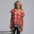 Lola P Women's Challis Print Sharkbite Hem Top