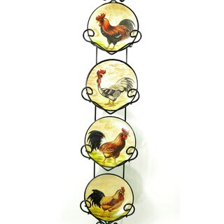 Rooster Hanging Wall Decor Plates with Holder