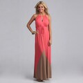 London Times Women'sPink Keyhole Neck Matte Jersey Maxi Dress