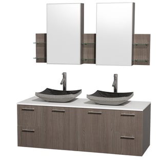 (_ _ ) Wyndham Collection 'Amare' 60-inch Oak Grey/ White Top/ Black Sink Vanity Set