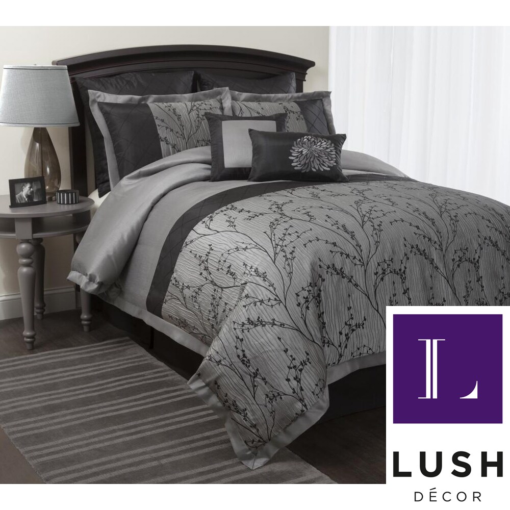 Lush Decor Flower Texture 8 Piece Silver Comforter Set