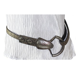 Hand-hammered Antique Silver Dark Cork Buckle Textured Belt