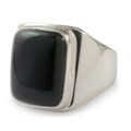 Men's Sterling Silver Ring 'Art of Life' Black Jade Ring (Guatemala)