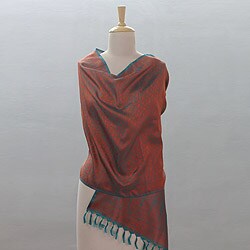 Varanasi Silk 'Ginger Forest' Shawl (India)-Image