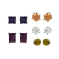 City Style Silvertone CZ and Montana Glass 5-pair Earring Set