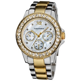 Vernier Ladies Dazzling Boyfriend Mother of Pearl Dial Faux-Chrono Bracelet Watch