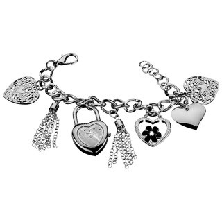 Vernier Ladies Heart Charm Mother of Pearl Dial Bracelet Fashion Watch