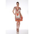 White Mark Women's 'Ibiza' Ivory and Orange Printed Sleeveless Dress