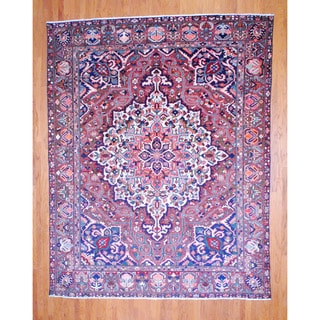 Persian Hand-knotted 1950's Bakhtiari Burgundy/ Ivory Wool Rug (9'10 x 12'6)