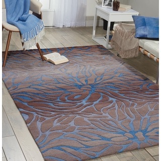 Hand-tufted Contour Abstract Lilies Ocean Sand Rug (3'6 x 5'6)