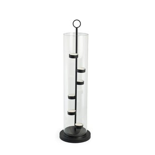 Iron Stairstep Tower/ Glass Hurricane Candle Holder