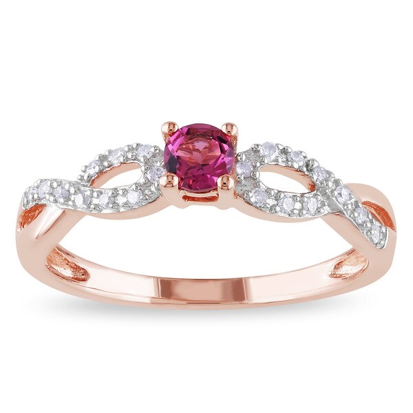 Miadora Rose-plated Silver Gemstone and 1/10ct TDW Diamond Ring H-I, I2-I3