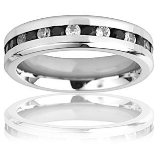 Stainless Steel Black and White Cubic Zirconia Eternity Ring