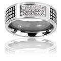 Stainless Steel Cubic Zirconia Grid Pattern Ring