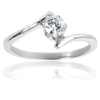 Stainless Steel Solitaire Cubic Zirconia Swirl Frame Ring