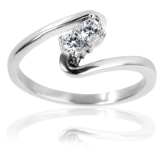 Stainless Steel Twin Cubic Zirconia Wave Ring