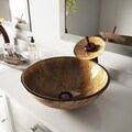 Vigo Amber Sunset Glass Vessel Sink and Waterfall Faucet Set