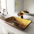 Vigo Copper Rectangular Glass Vessel Sink and Waterfall Faucet Set