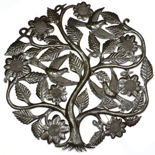 Cheap Handmade Tree of Life with Flowers Wall Art 24-inch Wall Art (Haiti)