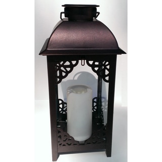 Paradise Solar Powered Bronze Moroccan Style Metal Lantern with Flameless Candle (Set of 2)