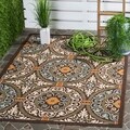 Safavieh Veranda Piled Chocolate Brown/ Aqua Green Rug (5'3 x 7'7)