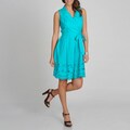 S.L. Fashions Women's Turquoise Eyelet Hem Sundress