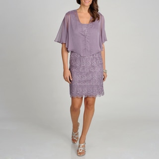 Ignite Evenings by Carollin Women's Dusty Lilac Dress with Shawl