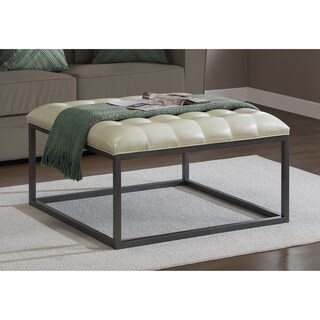 (^.^)/  Healy Cream Leather Tufted Ottoman