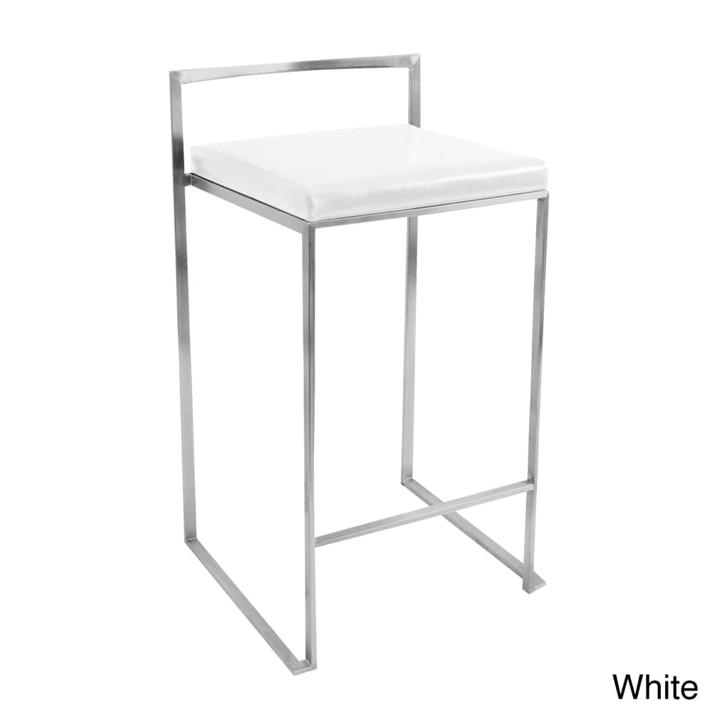 Modern Counter Stool SET OF 2 Stainless Steel White Bar Kitchen Chair