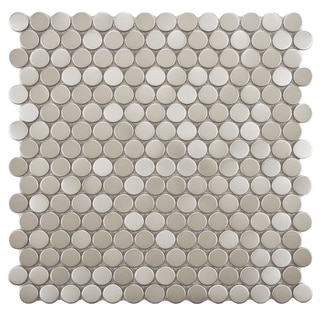 (>_<)  SomerTile Anvil 11.75x11.75-in Penny Stainless Steel Over Porcelain Mosaic Wall Tile (Pack of 10)