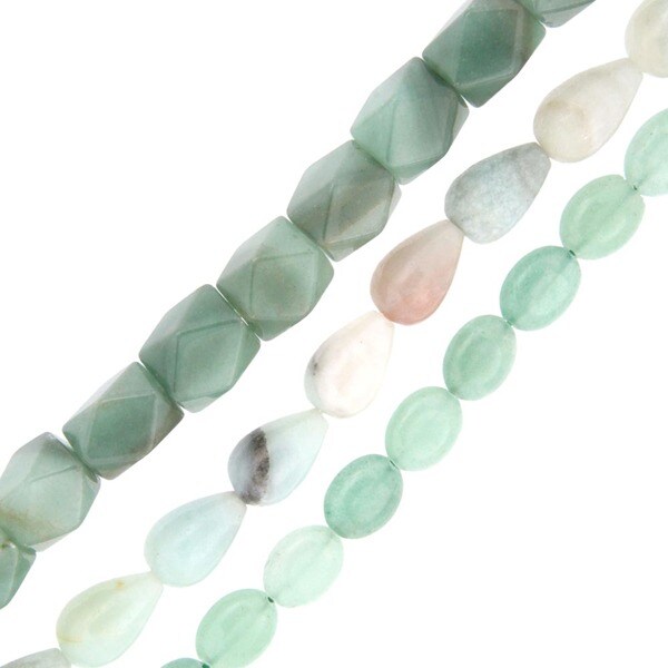 Pearlz Ocean Green Aventurine and Amazonite Loose Bead Strands Set of 3