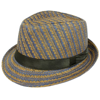 Faddism Men's Brown and Navy Patterned Fedora Hat-Image