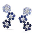 Miadora 14k White Gold Blue Sapphire and Diamond Flower Earrings