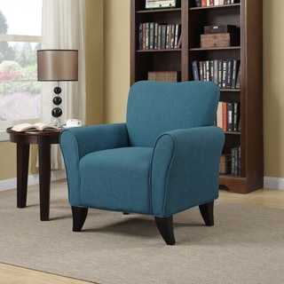 (>_<)  Portfolio Seth Caribbean Blue Linen Curved Back Arm Chair