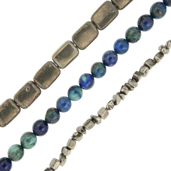 Pearlz Ocean Pyrite and Azurite Loose Bead Strands Set of 3