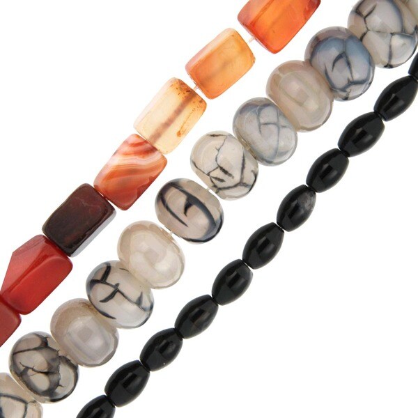 Pearlz Ocean Onyx, Red and Chinese Agate Loose Bead Strands Set of 3