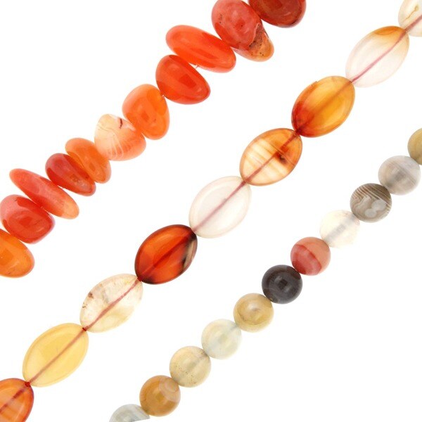 Pearlz Ocean Carnelian and Botswana Agate Loose Bead Strands Set of 3
