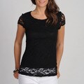Annalee + Hope Women's Black Allover Lace Tee