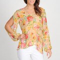 Annalee + Hope Women's Sheer Floral Printed Slit Sleeve Top