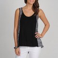 Annalee + Hope Women's Black Mixed Fabric Tank Top