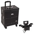 Sunrise Black Leather 3-Tier Extendable Tray Makeup Train Case