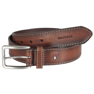 Tommy Hilfiger Men's Tan Leather Square Buckle Belt