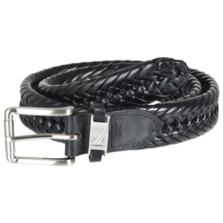 Nautica Men's Black Leather Braided Belt