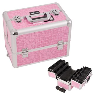 Sunrise Pink Crocodile 6-Tier Aluminum Makeup Case