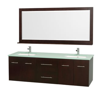Low Price Centra Espresso/ Green Glass 72-inch Double Bathroom Vanity Set