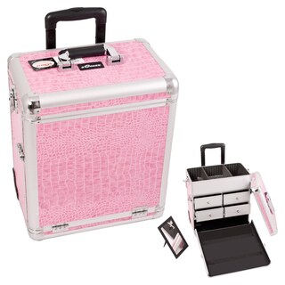 Sunrise Pink Crocodile Rolling Aluminum Makeup Train Case