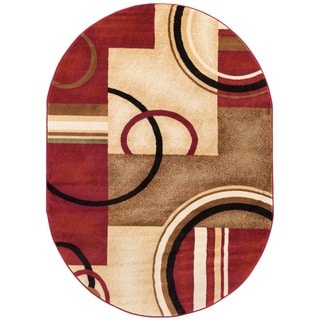 Geometric Arcs and Shapes Red Oval Area Rug (5'3 x 6'10)